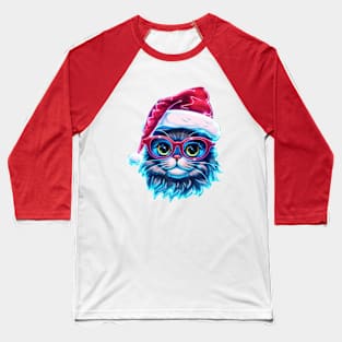 Neon  Christmas Cat Holiday Art Baseball T-Shirt